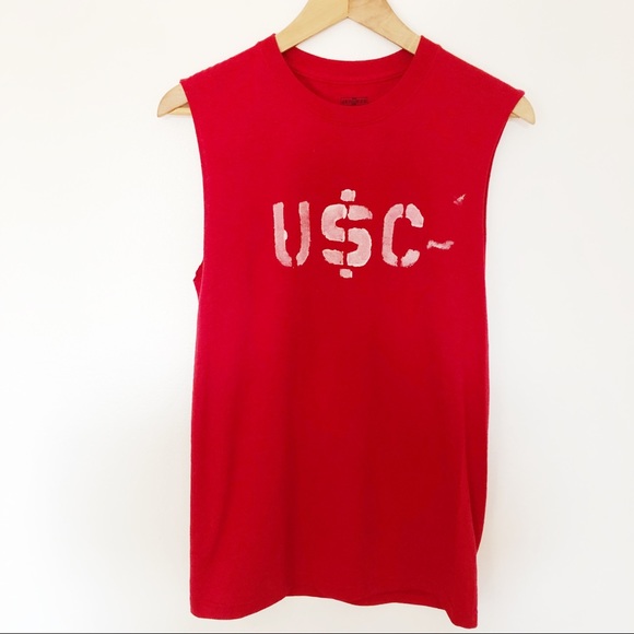 $5 $5 $5 USC College Graphic Red Muscle T-Shirt Top Tank Top SzS - Picture 1 of 4